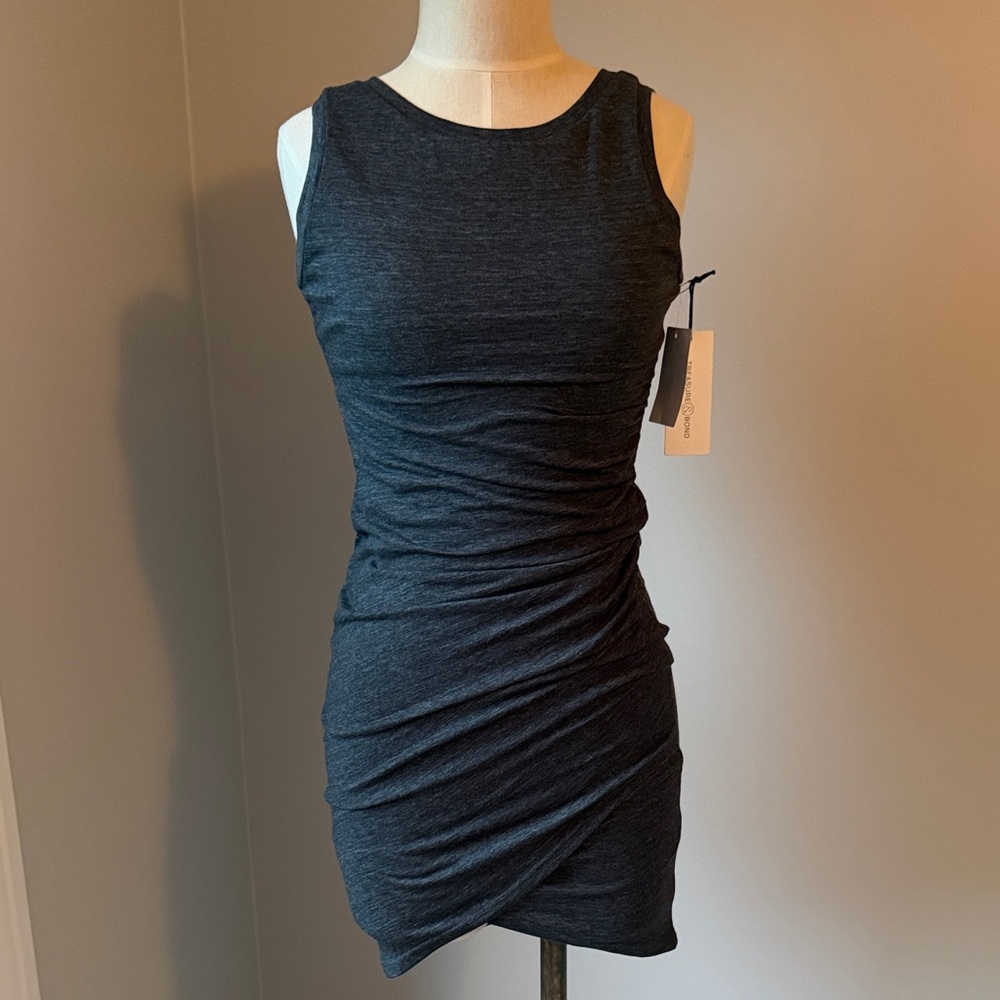 Treasure & Bond Nordstrom Charcoal Gray Ruched Sleeveless Mini Dress, Size XXS